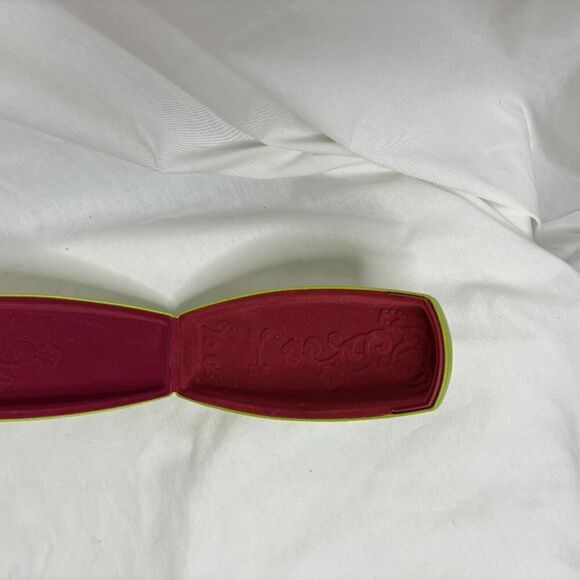 KOALI Eyeglasses COFFIN Case HARD Green CLAMSHELL Red VELVET LINED Interior VTG - Picture 8 of 9